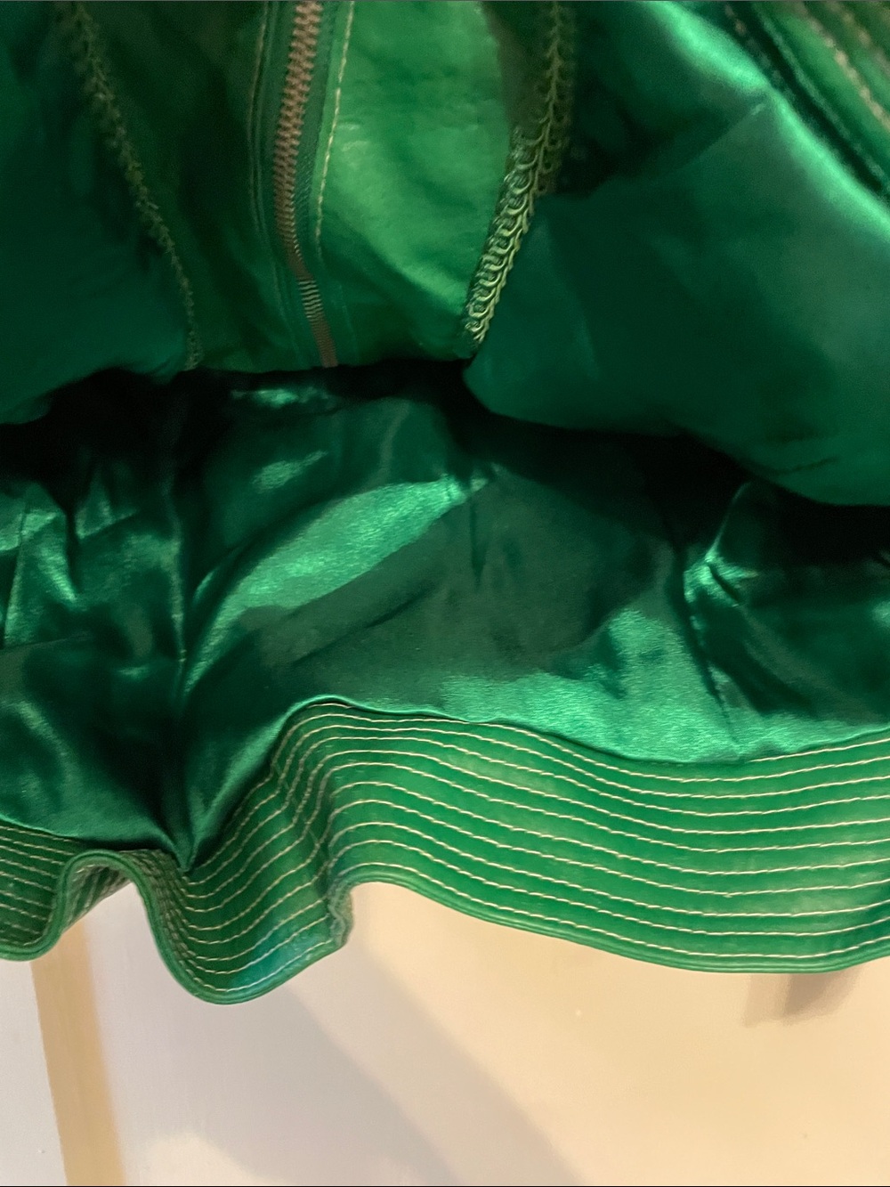 Green Women’s Leather Jacket - Classic Zip Front - Picture 5 of 7
